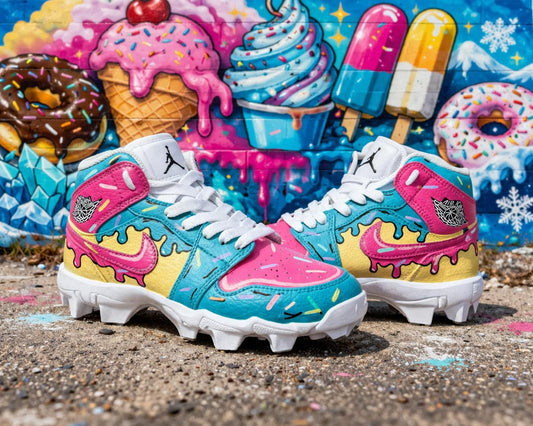 Custom Painted Jordan 1 Cleats: Personalized Ice Cream Drip Design and more