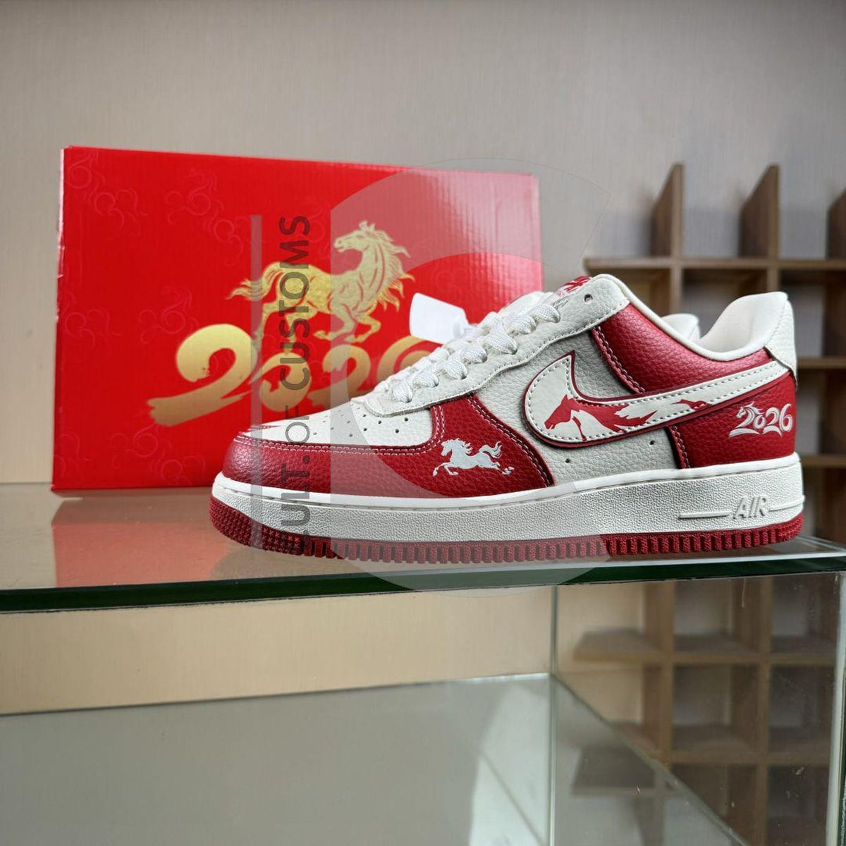 Custom Air forces 1 new year gift red 2026 horse design Handpainted sneakers for y2k streetwear fans