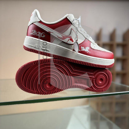 Custom Air forces 1 new year gift red 2026 horse design Handpainted sneakers for y2k streetwear fans