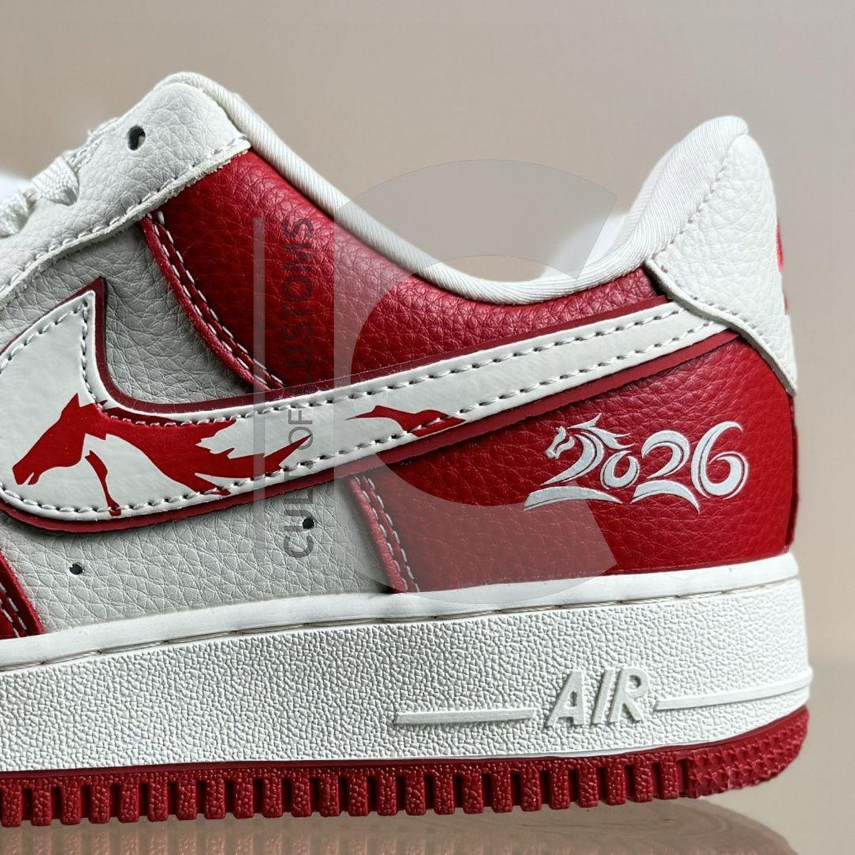Custom Air forces 1 new year gift red 2026 horse design Handpainted sneakers for y2k streetwear fans