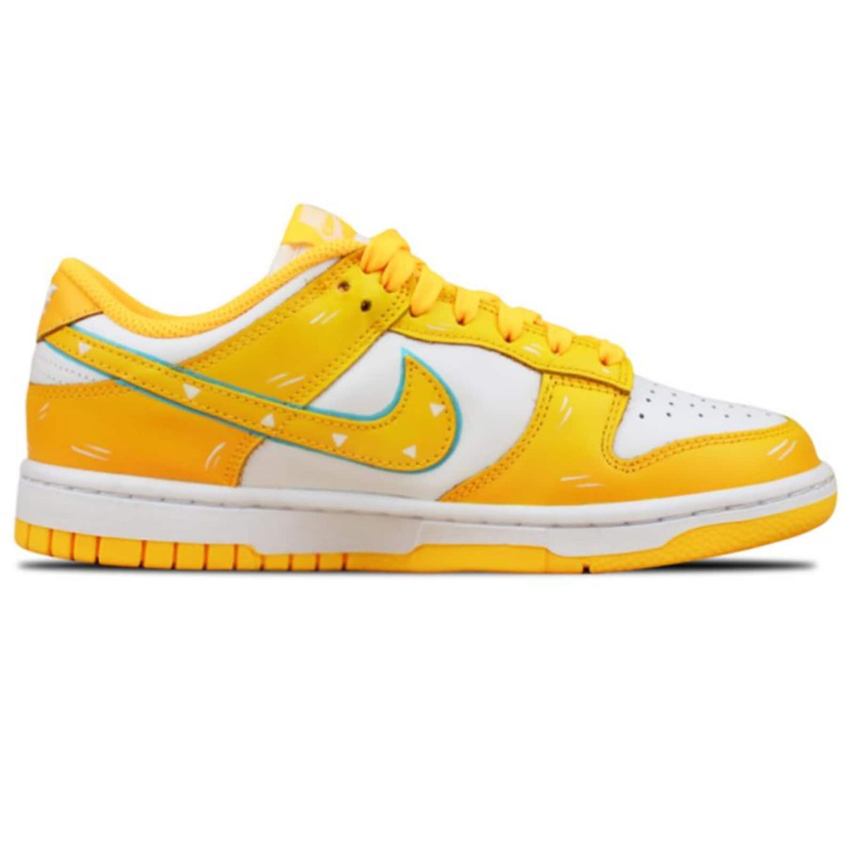 Custom yellow Nike Dunk Low lightning bolt sneakers, handmade