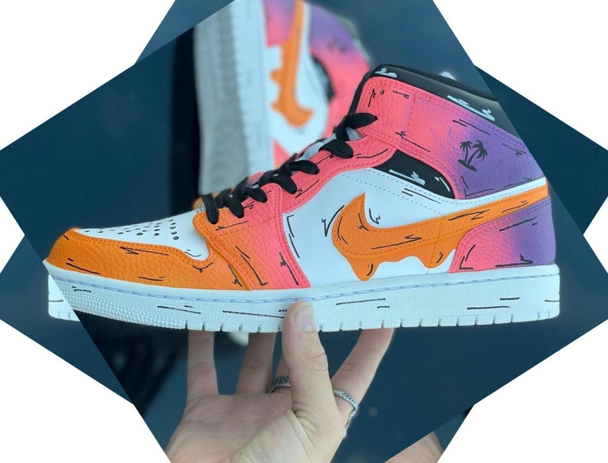 Jordan 1 high Miami vibes custom sneakers, handmade