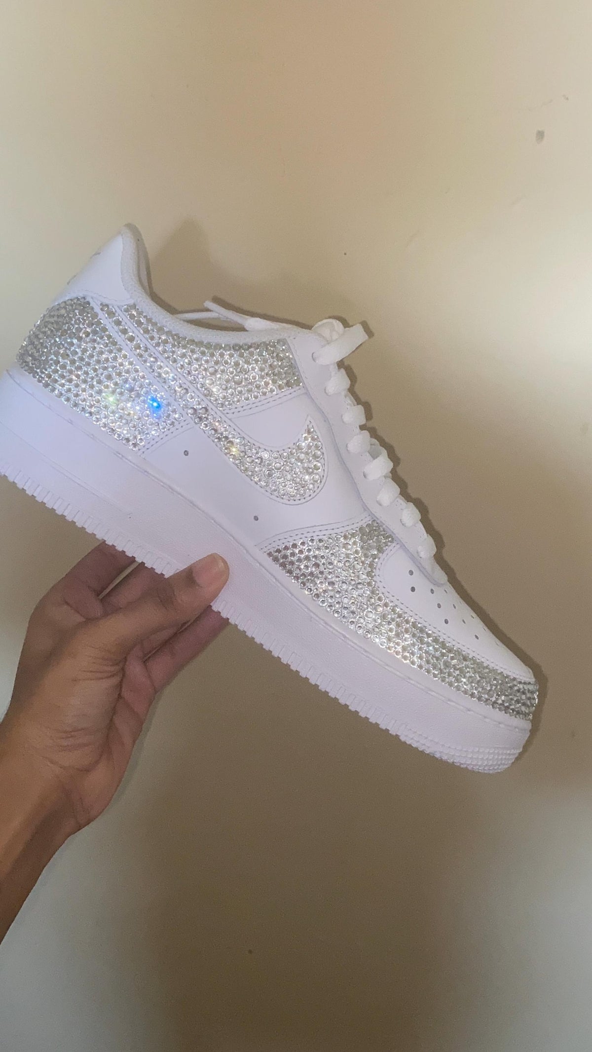 Hand-Bedazzled Air Force 1 Sneakers, Silver Rhinestone Crystal AF1