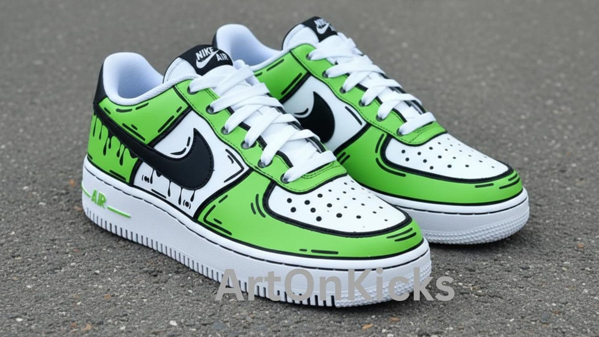 Hand-Painted Custom Air Force 1 Sneakers | Light Green Cartoon Shoes l Birthday Gift l Graduation Gift