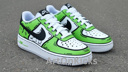 Hand-Painted Custom Air Force 1 Sneakers | Light Green Cartoon Shoes l Birthday Gift l Graduation Gift