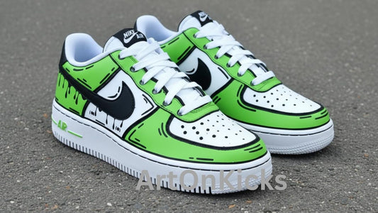 Hand-Painted Custom Air Force 1 Sneakers | Light Green Cartoon Shoes l Birthday Gift l Graduation Gift