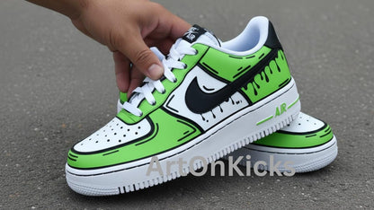 Hand-Painted Custom Air Force 1 Sneakers | Light Green Cartoon Shoes l Birthday Gift l Graduation Gift