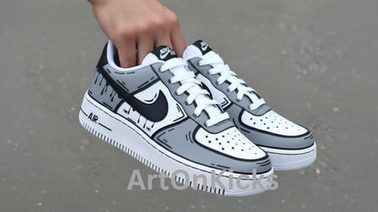 Hand-Painted Custom Air Force 1 Sneakers | Grey Cartoon Shoes l Birthday Gift l Graduation Gift