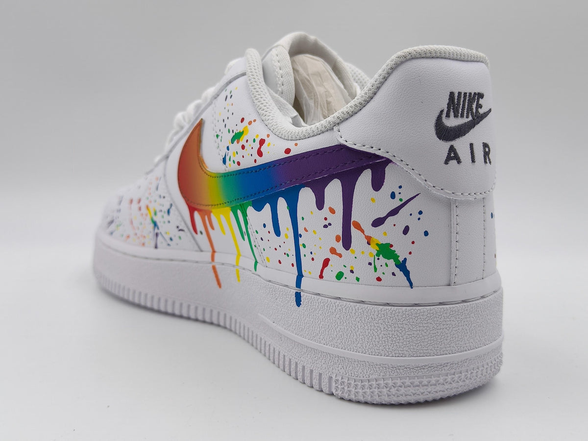 Custom Nike Air Force 1 Shoes | Rainbow Swoosh Paint Splatter | Pride Sneakers AF1