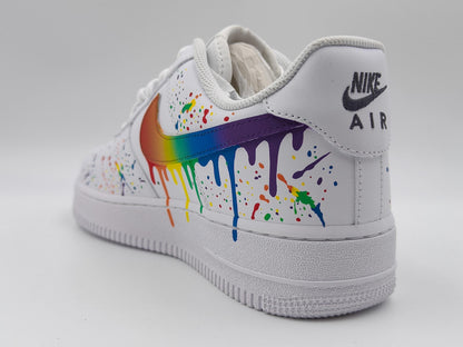 Custom Nike Air Force 1 Shoes | Rainbow Swoosh Paint Splatter | Pride Sneakers AF1