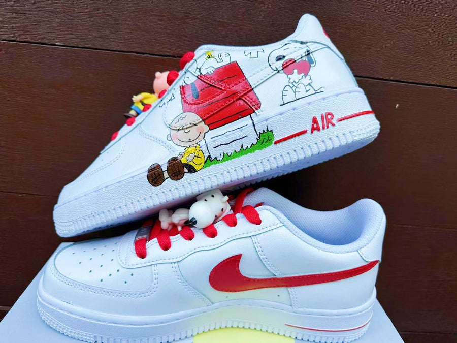 Custom Hand-Painted Air Force 1 Sneakers: Cartoon dog Yellow Bird AF1 white personalized gift design wedding fashion trainers  shoes