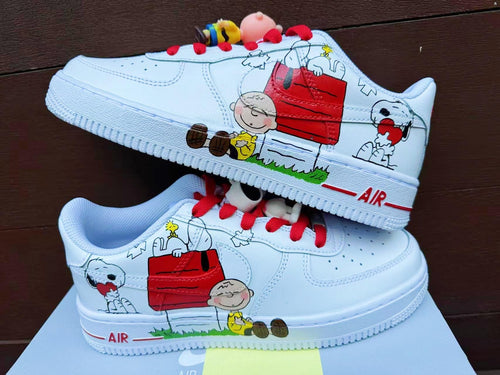 Custom Hand-Painted Air Force 1 Sneakers: Cartoon dog Yellow Bird AF1 white personalized gift design wedding fashion trainers  shoes