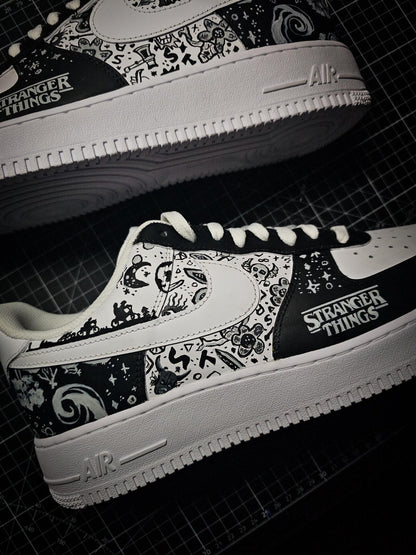 Custom Stranger Things Nike Air Force 1 – Hand Painted Sneakers – Unique Netflix Inspired Shoes – Eddie Munson Design