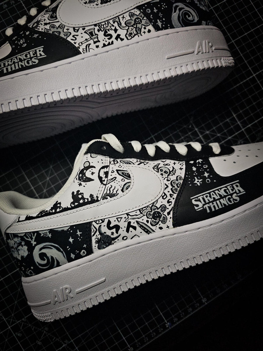 Custom Stranger Things Nike Air Force 1 – Hand Painted Sneakers – Unique Netflix Inspired Shoes – Eddie Munson Design