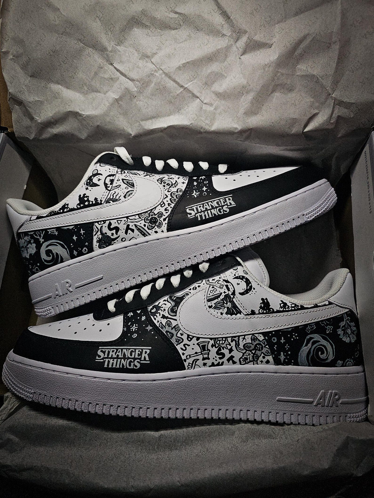 Custom Stranger Things Nike Air Force 1 – Hand Painted Sneakers – Unique Netflix Inspired Shoes – Eddie Munson Design