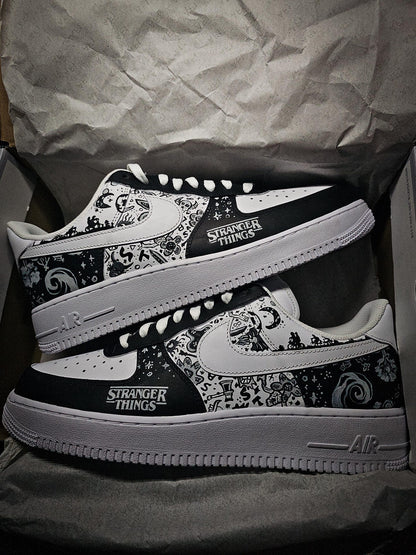 Custom Stranger Things Nike Air Force 1 – Hand Painted Sneakers – Unique Netflix Inspired Shoes – Eddie Munson Design