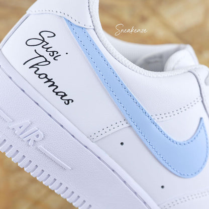 WEDDING - Hand-customized sneakers - Air Force 1 Custom - Wedding personalization with names and date, swoosh color of your choice, unisex