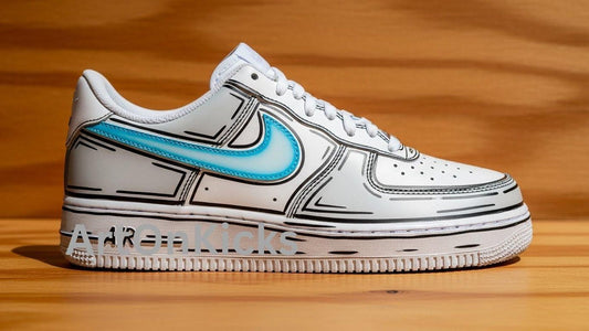 Hand-Painted Custom Air Force 1 Sneakers | Grey Blue Cartoon Shoes l Birthday Gift