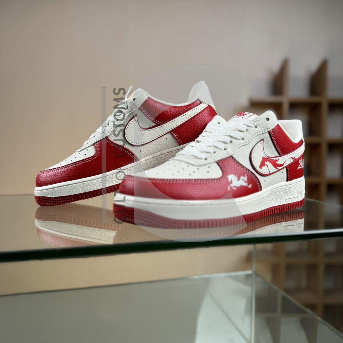 Custom Air forces 1 new year gift red 2026 horse design Handpainted sneakers for y2k streetwear fans