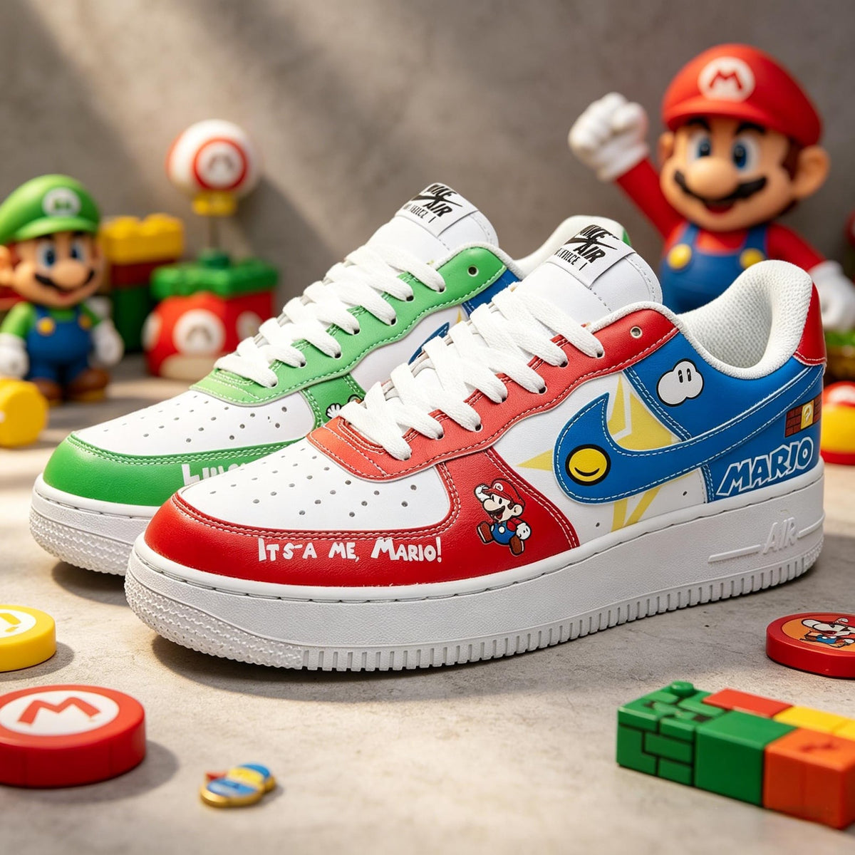 Hand-Painted Mario And Luigi Sneakers, Custom Gamer Shoes Footwear, Personalized Gift for Him/Her