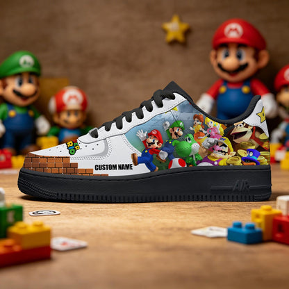 Custom Mario Team Sneakers, Hand-Painted Gamer Shoes, Personalized Footwear Birthday Gift for Him/Her