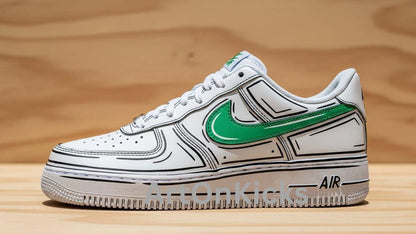 Hand-Painted Grey Green Cartoon Custom Air Force 1 Sneakers | Birthday Gift l Graduation Gift
