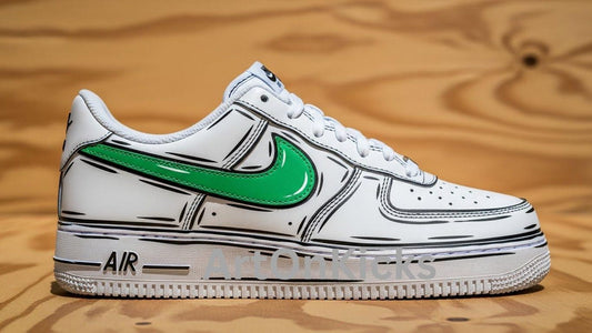 Hand-Painted Grey Green Cartoon Custom Air Force 1 Sneakers | Birthday Gift l Graduation Gift