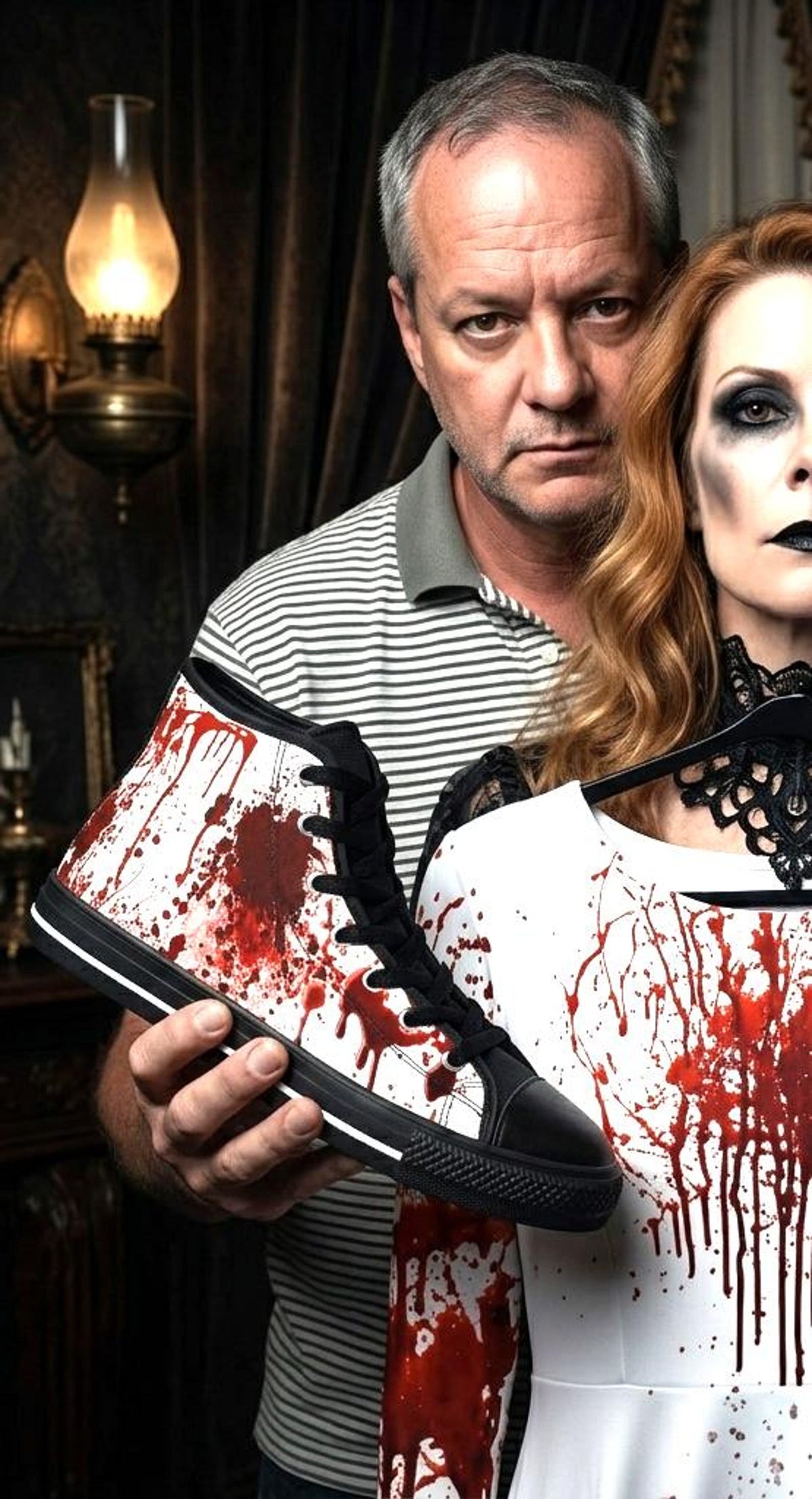 Gothic Horror High Top Sneakers, Gothic Blood Splatter Men's High Tops, Halloween Alt Fashion Gift
