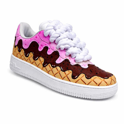 Custom Air Force 1 Ice Cream Sneakers | Hand Painted Dessert Shoes | Chocolate Strawberry Drip AF1 | Fun Custom Kicks