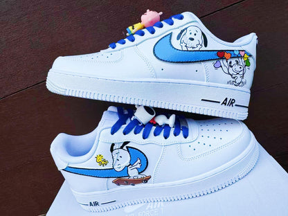 Custom Hand-Painted Air Force 1 Sneakers: Cartoon dog Yellow Bird AF1 white personalized gift design wedding fashion trainers  shoes