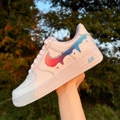 Custom Nike Air Force 1 Color Gradient with Drips and Rhinestones - Custom Sneaker - Hand-Painted Shoes - AF1