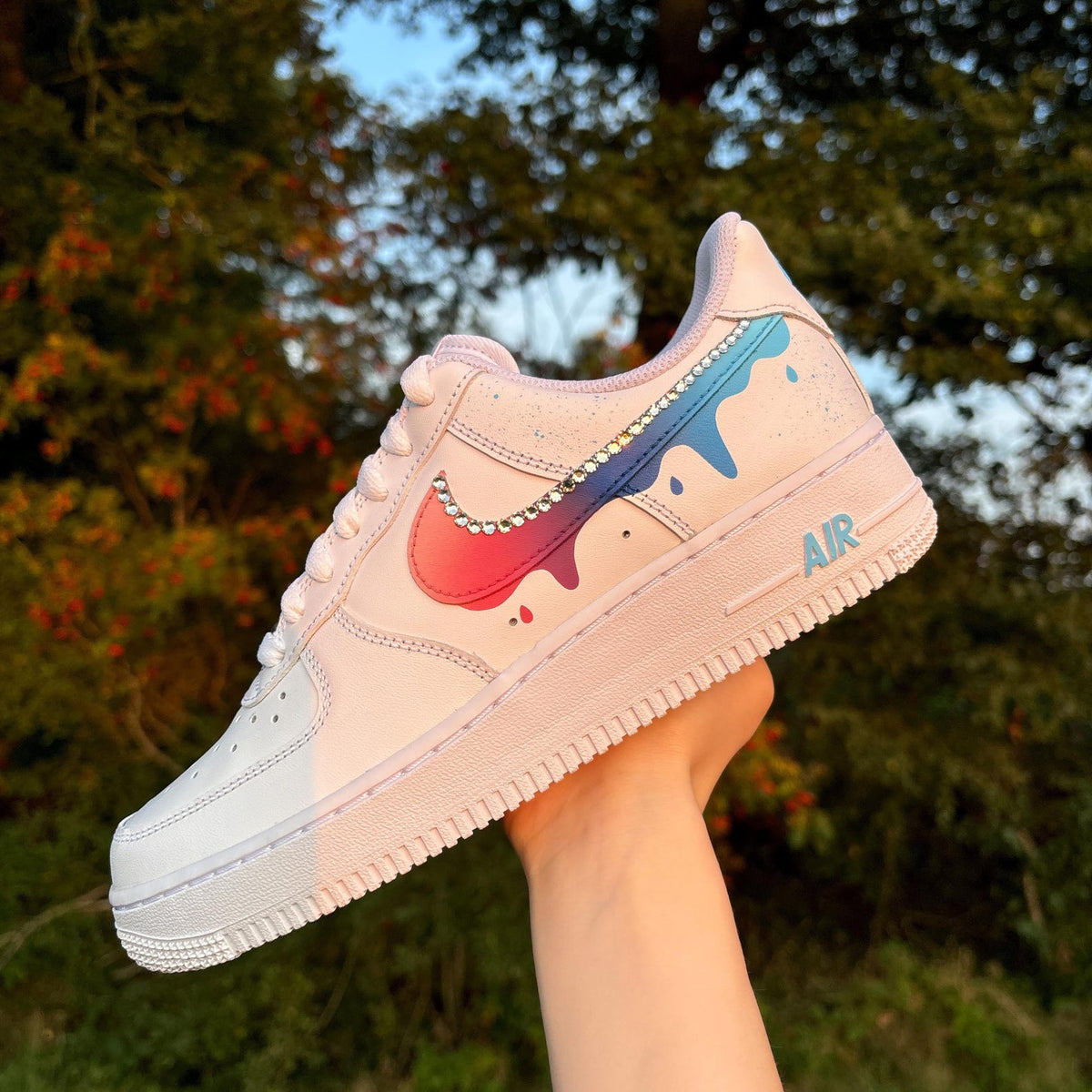 Custom Nike Air Force 1 Color Gradient with Drips and Rhinestones - Custom Sneaker - Hand-Painted Shoes - AF1