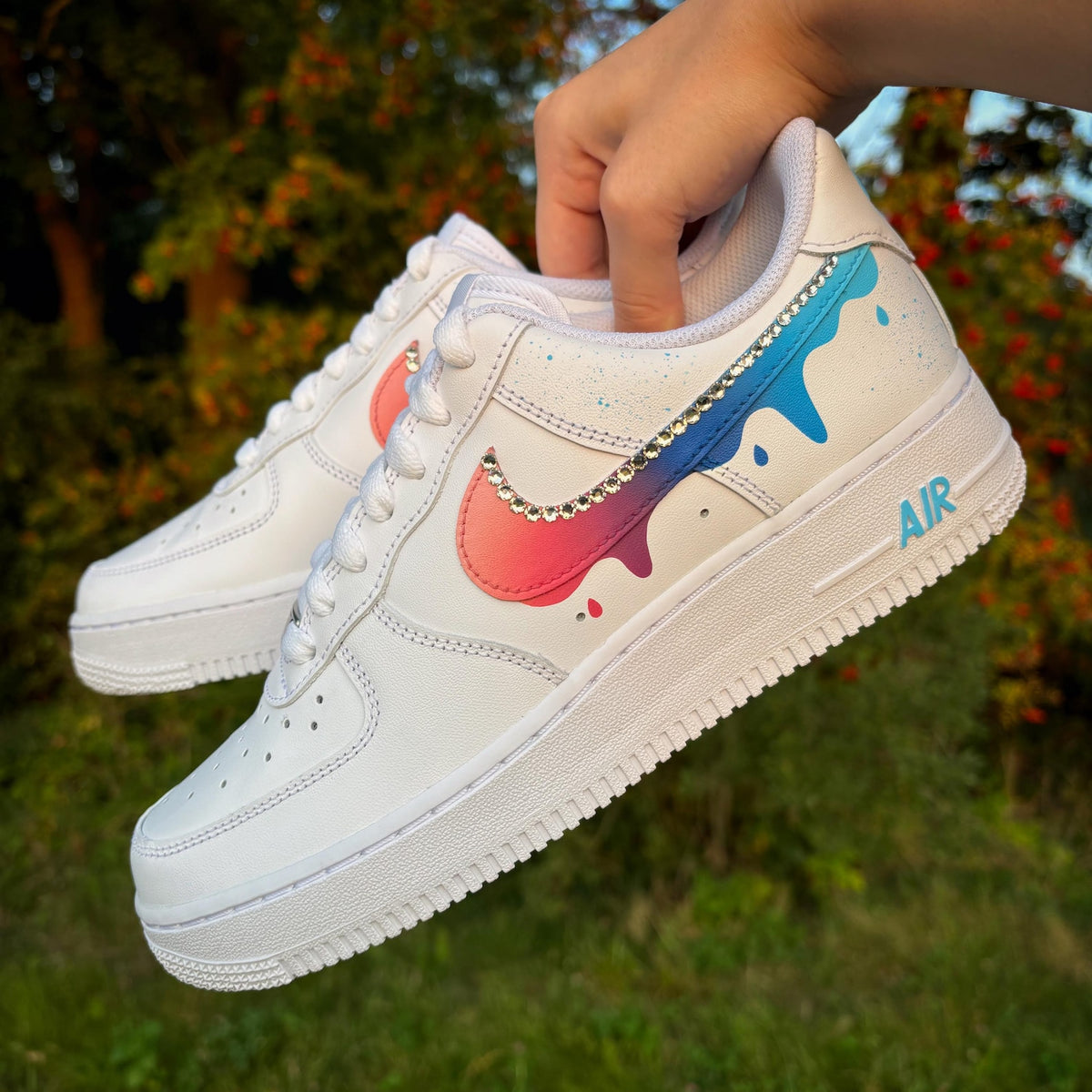Custom Nike Air Force 1 Color Gradient with Drips and Rhinestones - Custom Sneaker - Hand-Painted Shoes - AF1