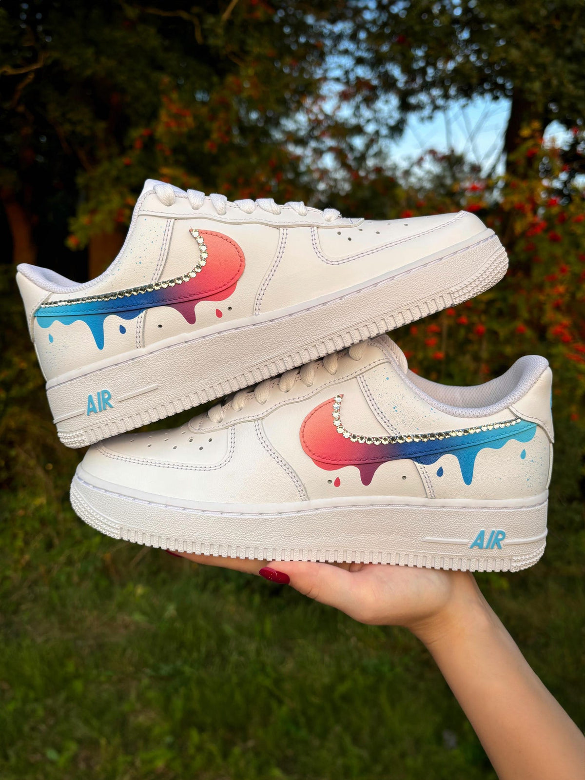 Custom Nike Air Force 1 Color Gradient with Drips and Rhinestones - Custom Sneaker - Hand-Painted Shoes - AF1