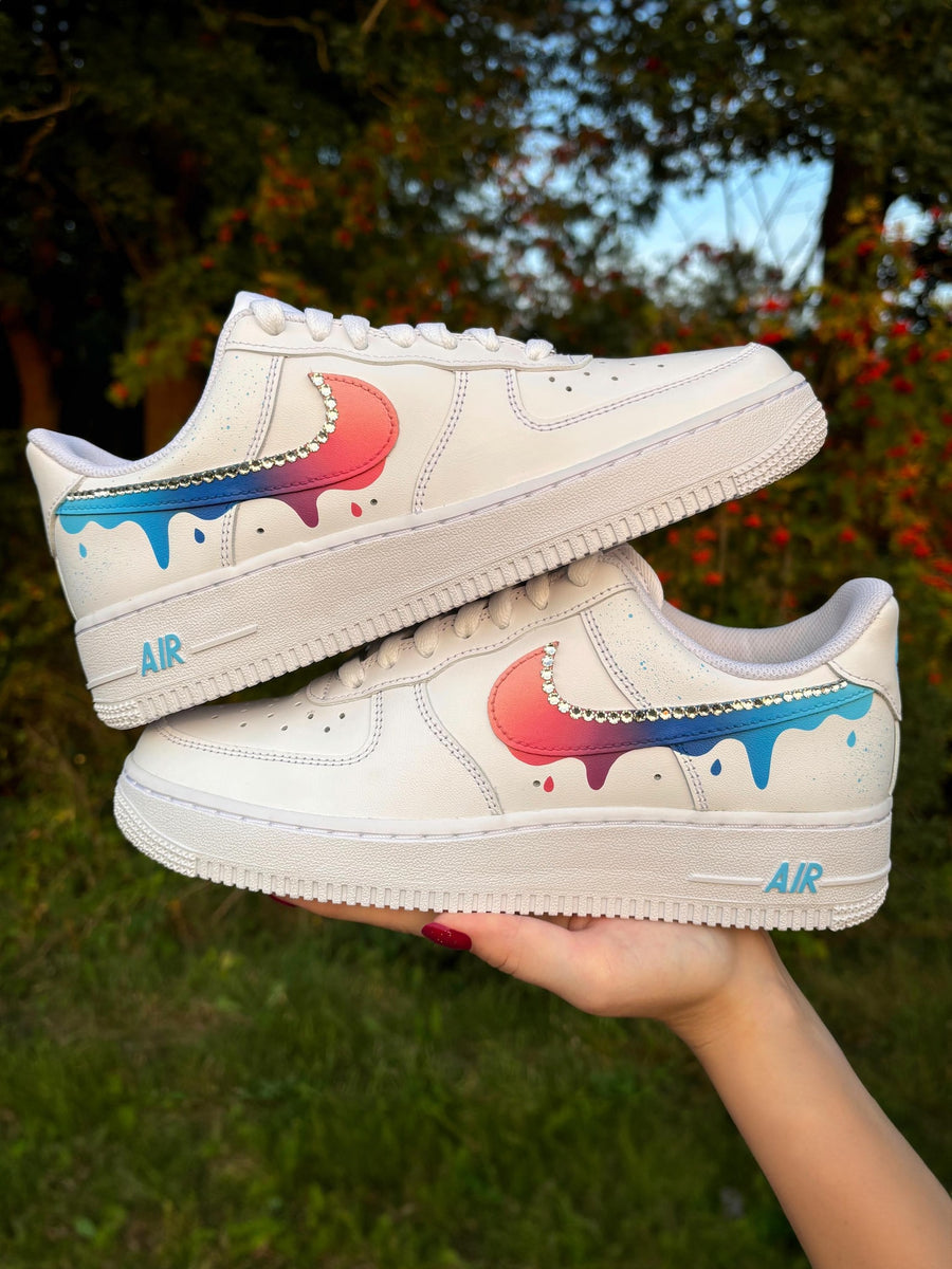 Custom Nike Air Force 1 Color Gradient with Drips and Rhinestones - Custom Sneaker - Hand-Painted Shoes - AF1