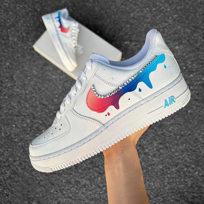 Custom Nike Air Force 1 Color Gradient with Drips and Rhinestones - Custom Sneaker - Hand-Painted Shoes - AF1