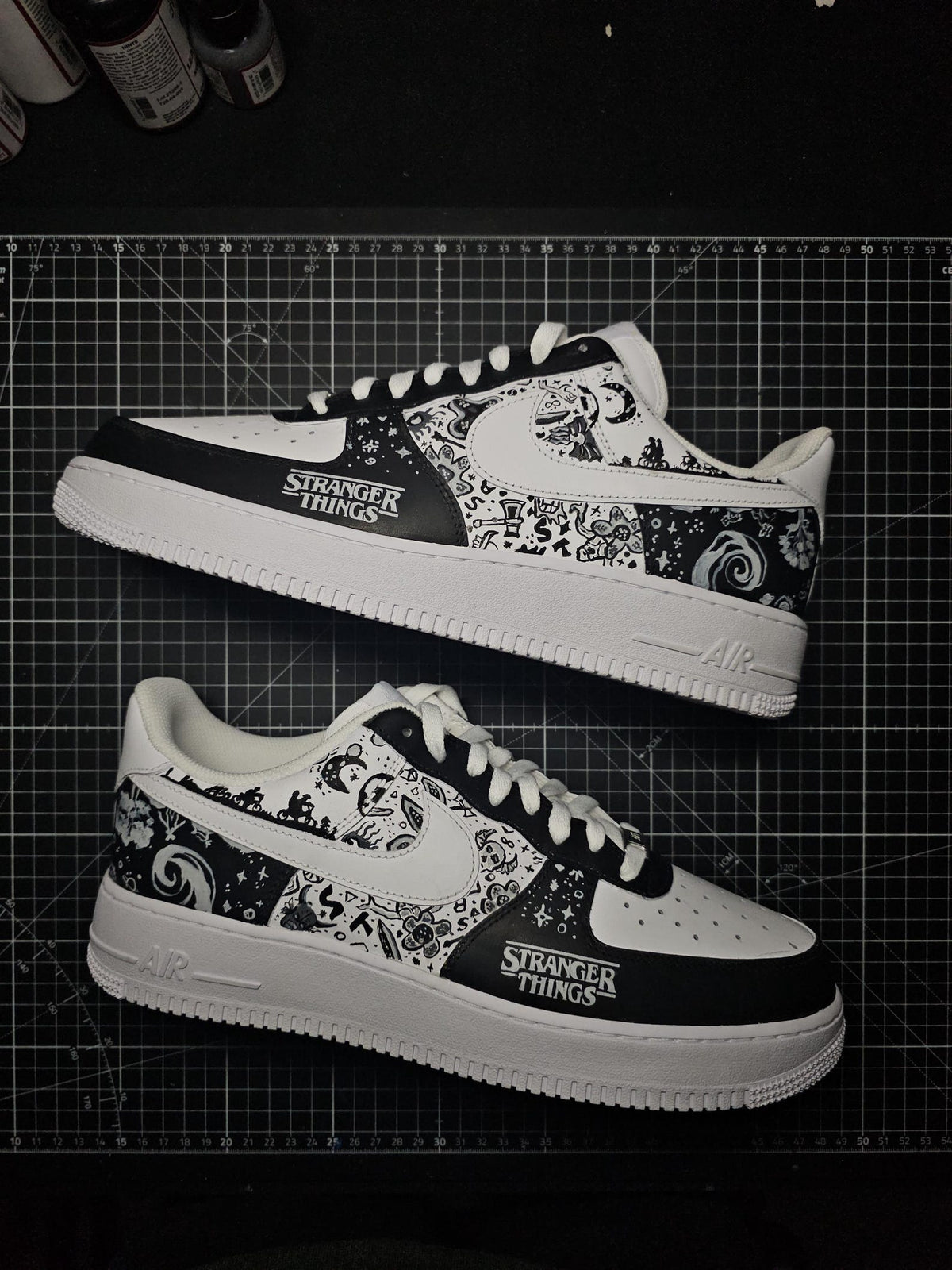 Custom Stranger Things Nike Air Force 1 – Hand Painted Sneakers – Unique Netflix Inspired Shoes – Eddie Munson Design