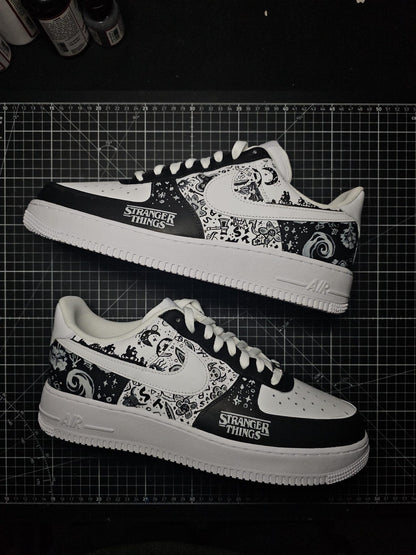 Custom Stranger Things Nike Air Force 1 – Hand Painted Sneakers – Unique Netflix Inspired Shoes – Eddie Munson Design