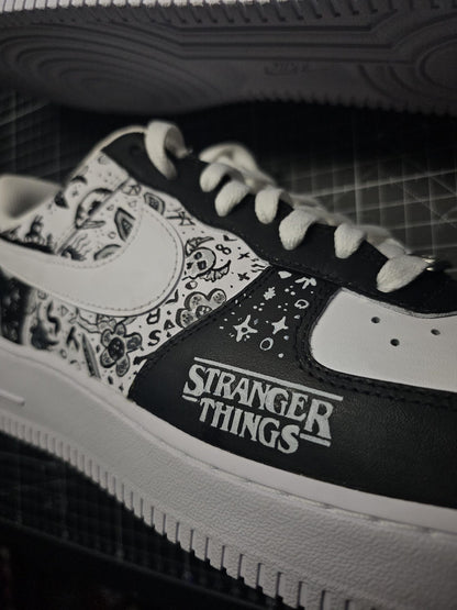 Custom Stranger Things Nike Air Force 1 – Hand Painted Sneakers – Unique Netflix Inspired Shoes – Eddie Munson Design