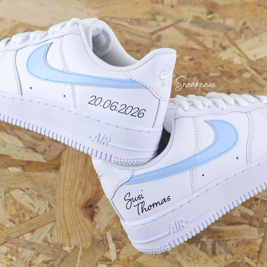 WEDDING - Hand-customized sneakers - Air Force 1 Custom - Wedding personalization with names and date, swoosh color of your choice, unisex