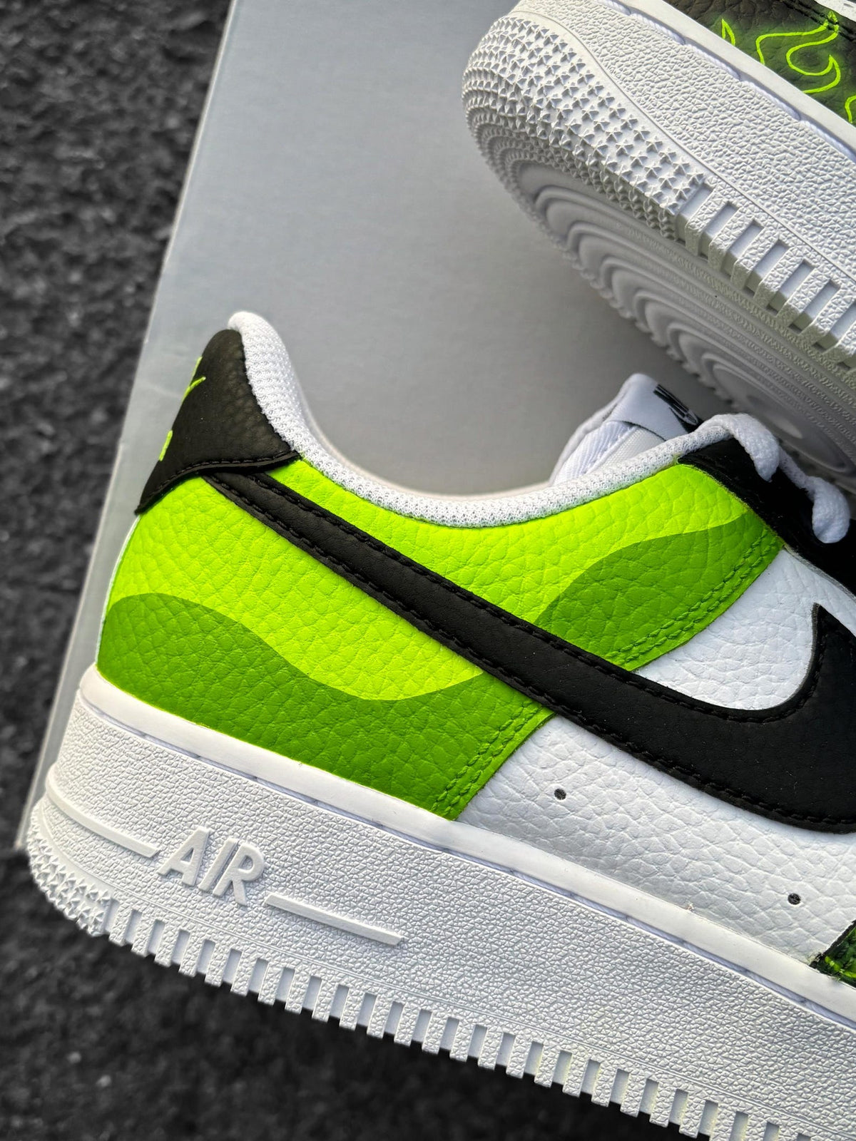 Nike Air Force 1 Black Green Flames - Custom Sneaker with Neon Green Flames - Hand-Painted Shoes - Cartoon Villain Inspired - Green AF1