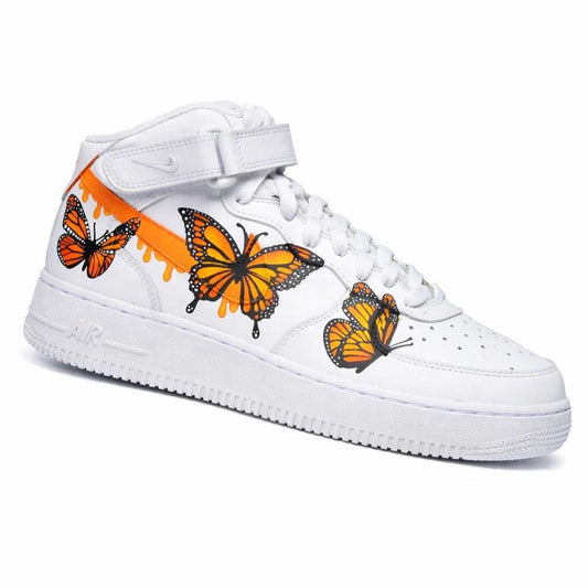 Custom Air Force 1 Butterfly Sneakers | Hand Painted Orange Monarch Shoes | Drip Effect AF1 | Cute Aesthetic Streetwear Kicks