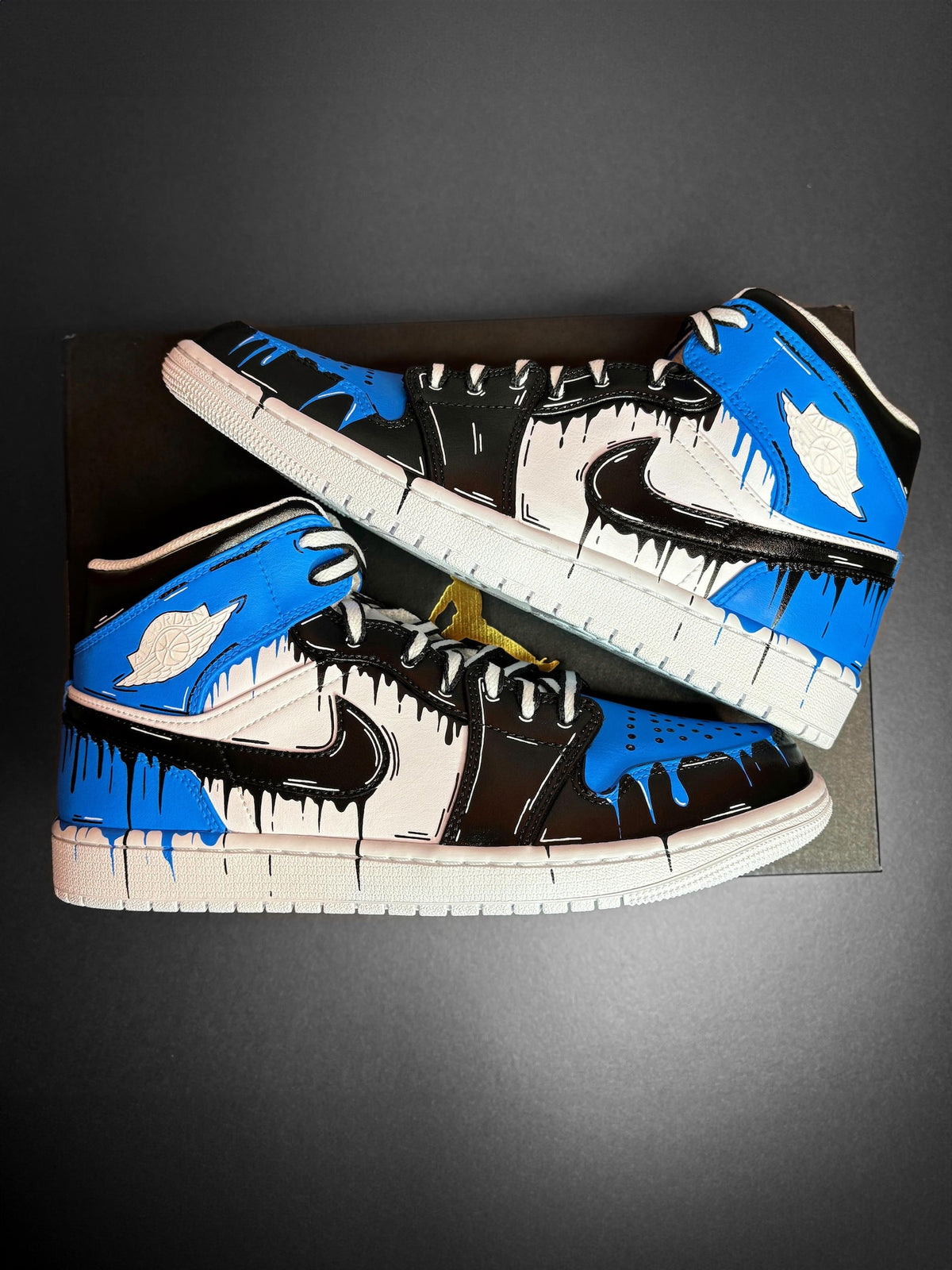 Custom Nike Air Jordan 1 Blue Comic Drip - Custom Sneaker Sunset with Palm Trees - Color Gradient - Hand-painted Shoes - Custom Jordan AJ1