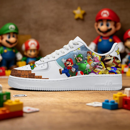 Custom Mario Team Sneakers, Hand-Painted Gamer Shoes, Personalized Footwear Birthday Gift for Him/Her