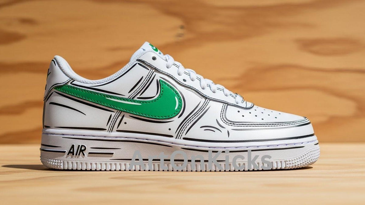 Hand-Painted Grey Green Cartoon Custom Air Force 1 Sneakers | Birthday Gift l Graduation Gift