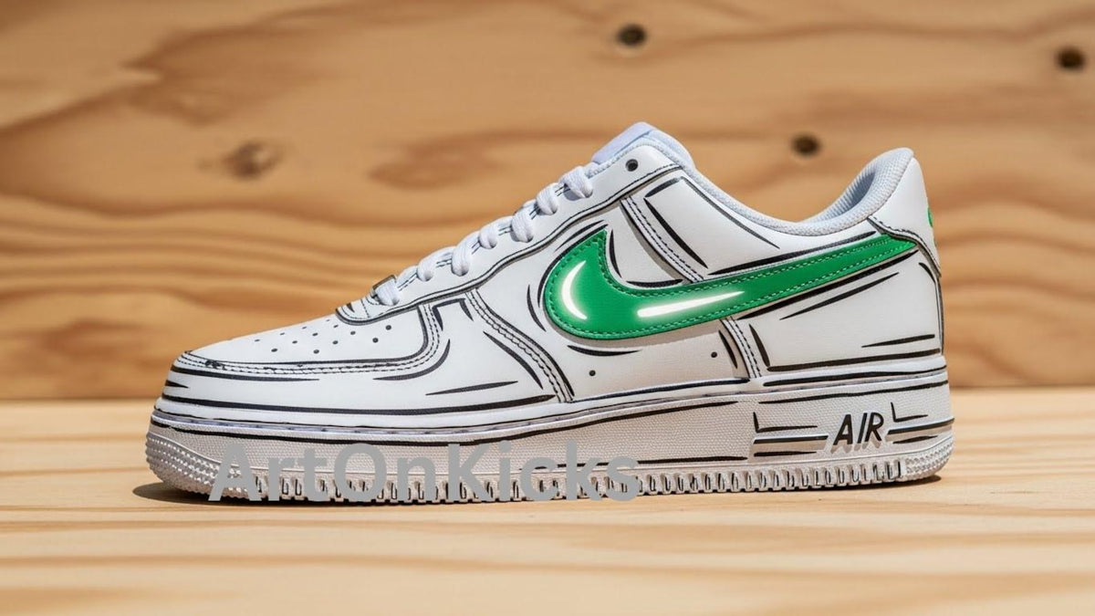 Hand-Painted Grey Green Cartoon Custom Air Force 1 Sneakers | Birthday Gift l Graduation Gift