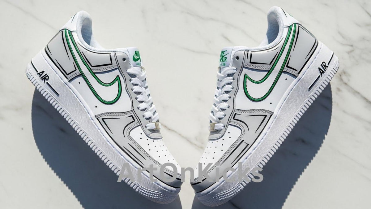 Hand-Painted Grey Green Cartoon Custom Air Force 1 Sneakers | Birthday Gift l Graduation Gift