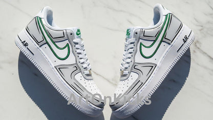 Hand-Painted Grey Green Cartoon Custom Air Force 1 Sneakers | Birthday Gift l Graduation Gift