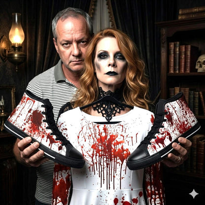 Gothic Horror High Top Sneakers, Gothic Blood Splatter Men's High Tops, Halloween Alt Fashion Gift