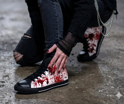 Gothic Horror High Top Sneakers, Gothic Blood Splatter Men's High Tops, Halloween Alt Fashion Gift